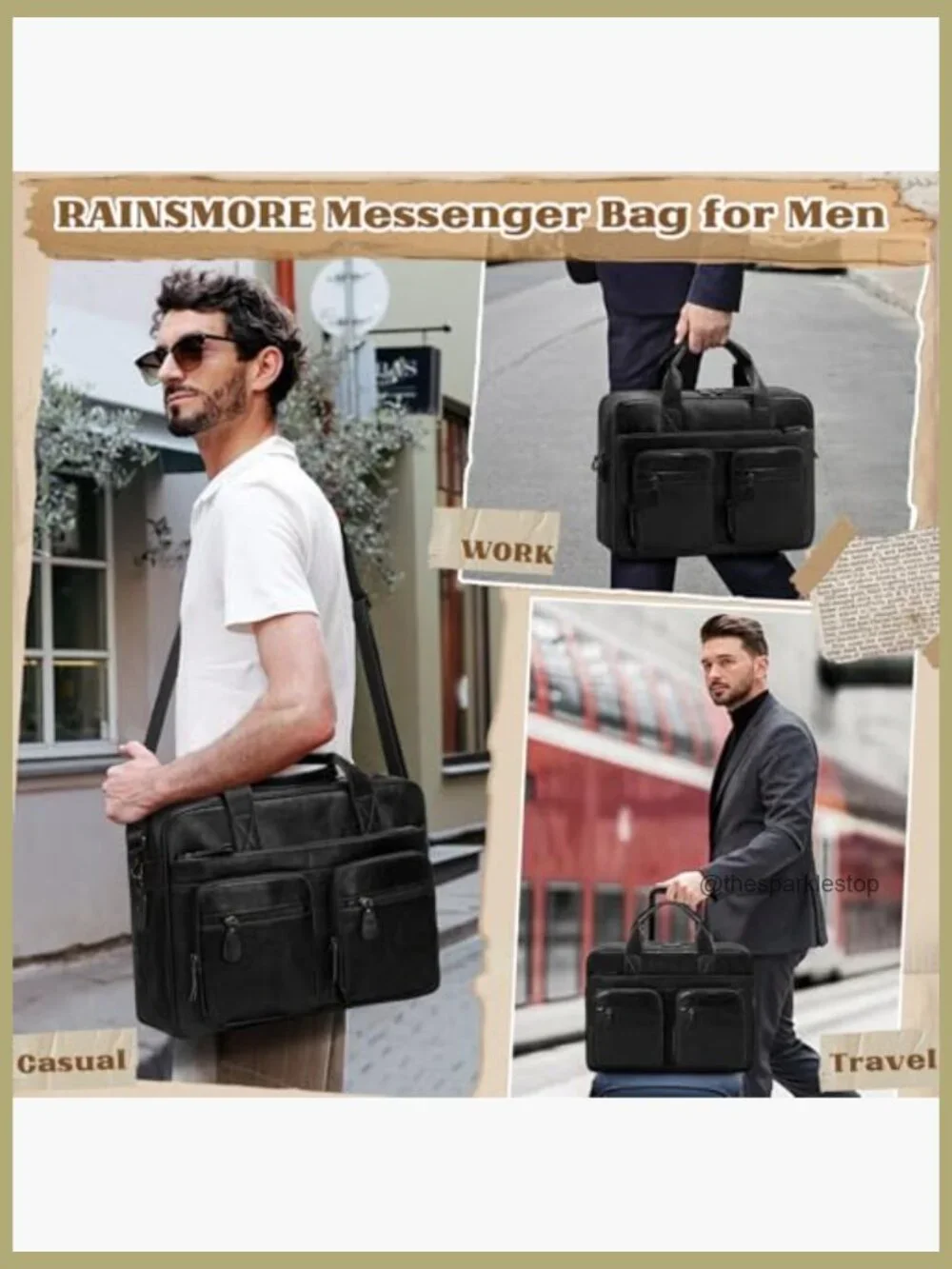 Vintage Messenger Bag PU Vegan Leather Laptop 15.6